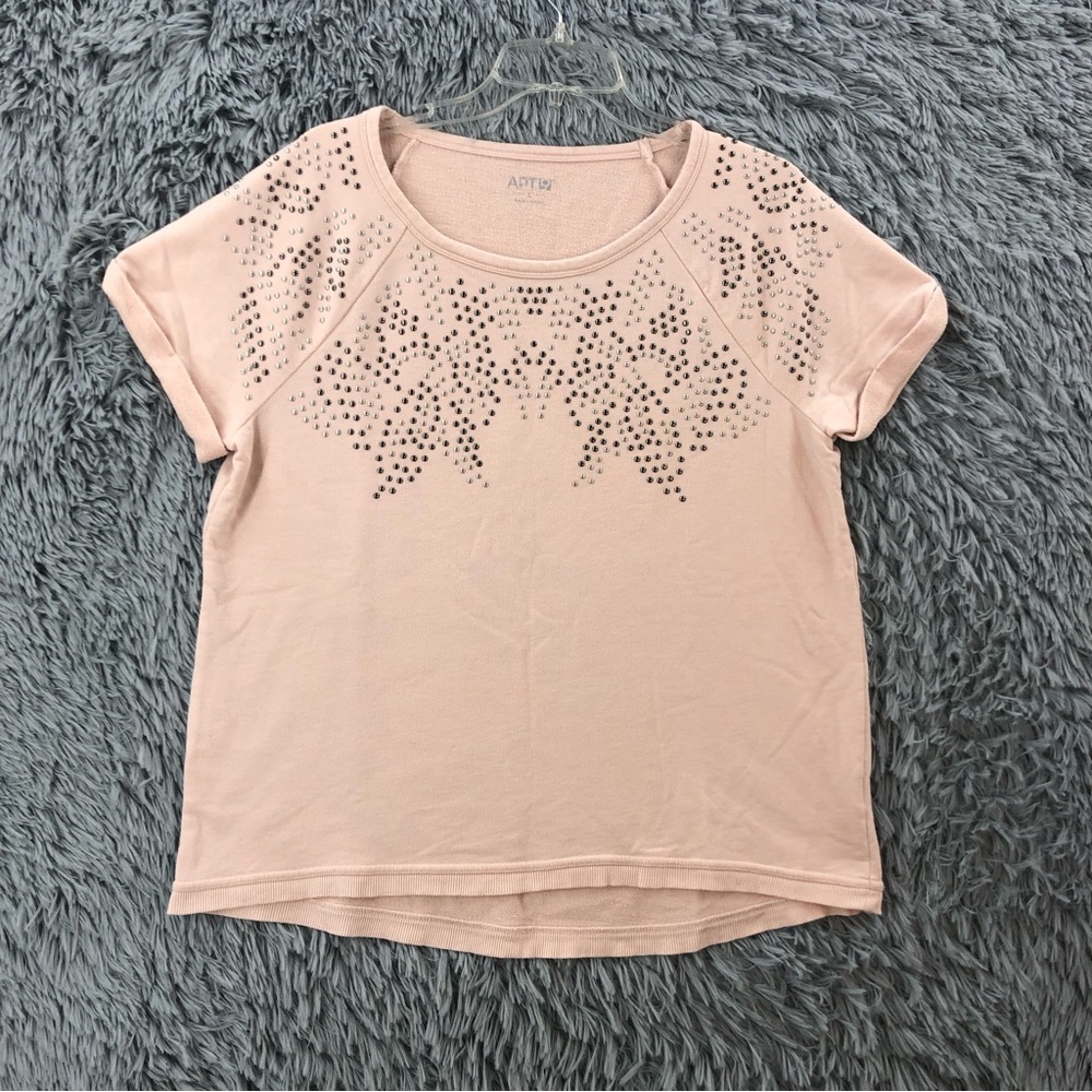 Apt. 9 Sweatshirt Womens Large Pink Studded Short Sleeve Rolled Hem